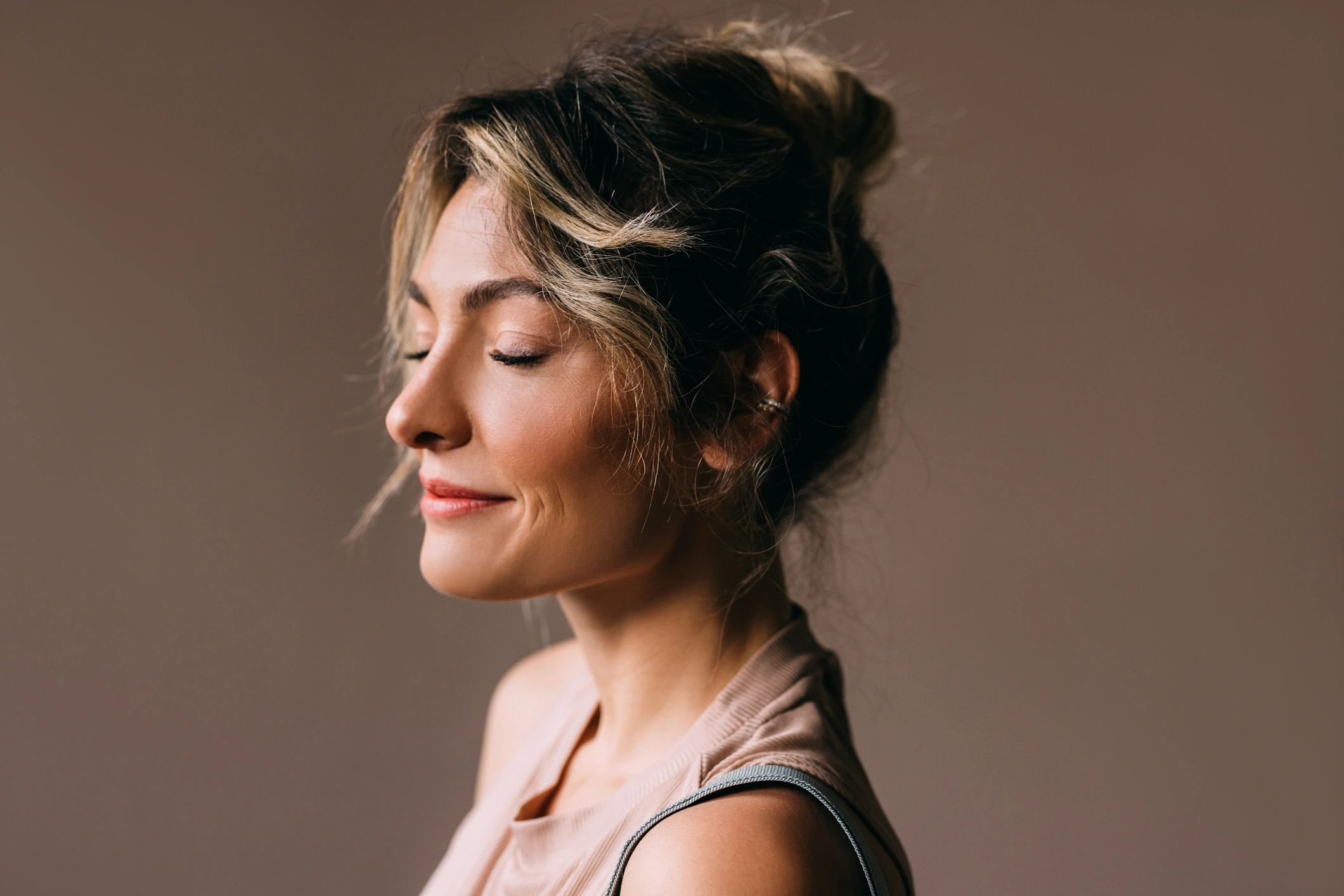 Woman with calm expression and natural skin