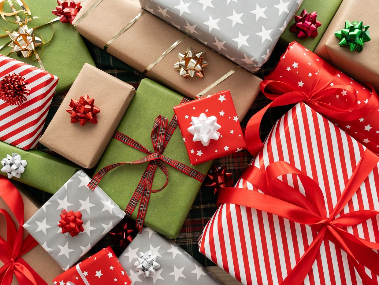 Gift boxes with Wrapping paper and ribbons