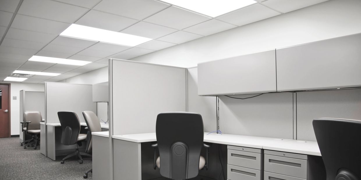 Office workstations setup with ergonomic chair