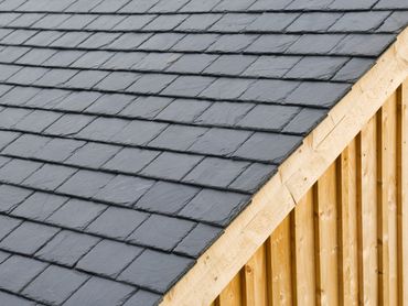 slate garage roof and wood fascia