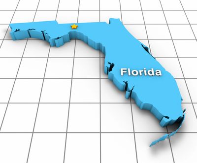 3D map of Florida with a marked location and the state's name.