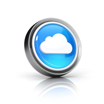 3D metallic button with a blue cloud icon symbolizing cloud storage.