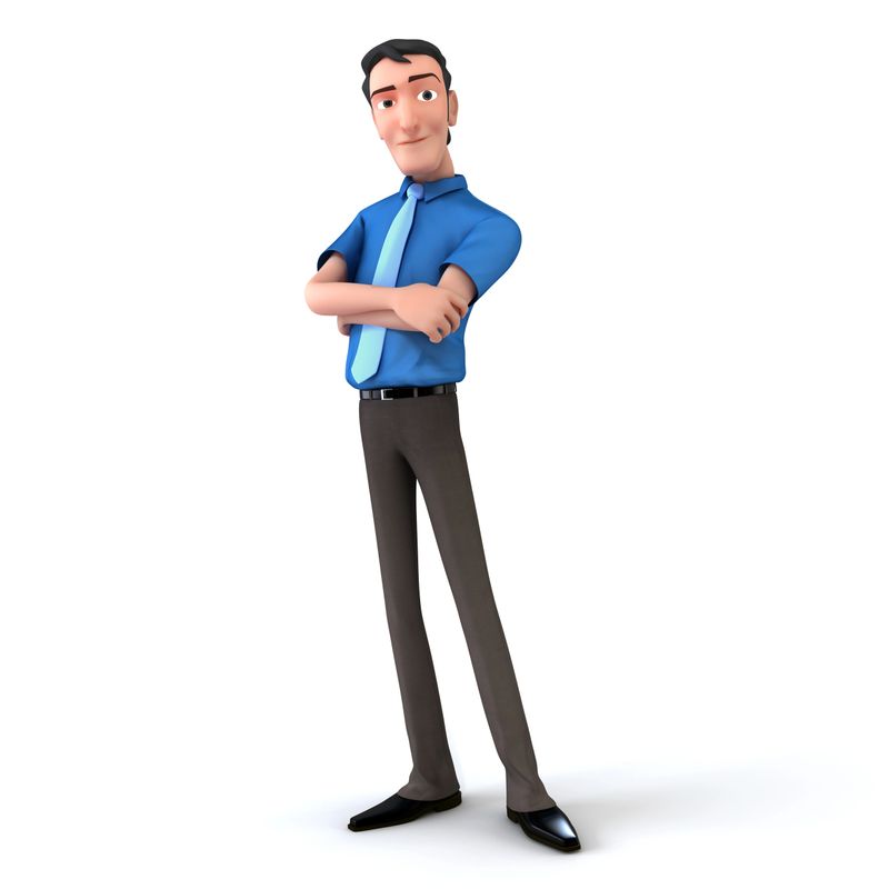 3D cartoon model of a man standing with arms crossed