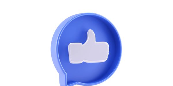 3D blue chat bubble with a white thumbs-up icon inside.