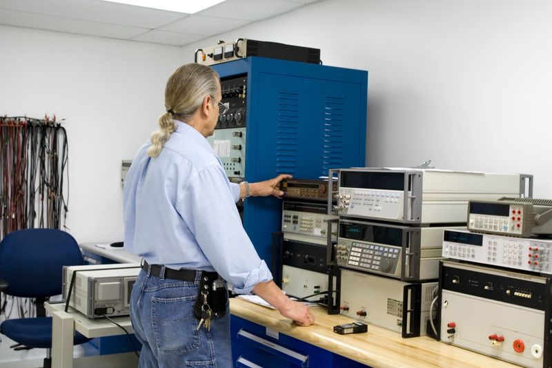 Engineer using calibration equipment.
