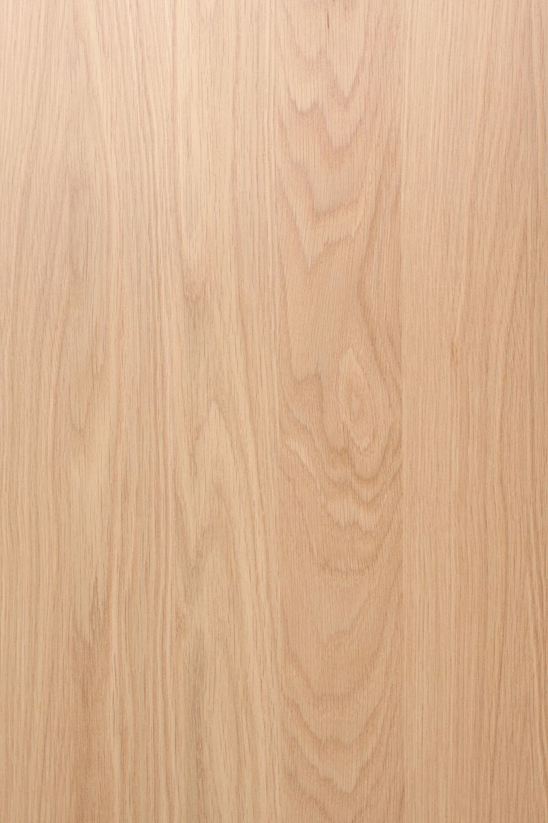Rectangular cut out of hardwood on a white background.  A vertical cut of wood is placed in the center of the image and stretches from the top to the bottom surrounded by a white background on the left and right side of the image.  The wood is a lighter brown and beige color and shows texture with darker brown lines vertically running from the top to the bottom of the wood.  On the top middle of the wood piece, jagged lines in the shape of a V and W run through the center of the upper portion of the cut of hardwood.