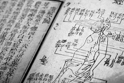 Ancient Chinese medical manuscript with anatomical diagram and traditional text.