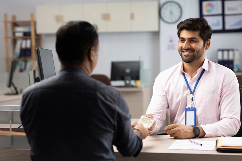 Customer with bank manager in office