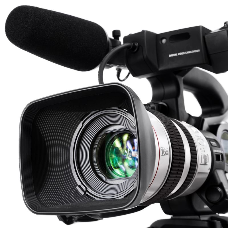 Close-up shot of a lens from high-end DV camcorder.