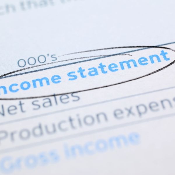 Close-up of an income statement with key terms circled.