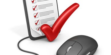 Computer mouse connected to a checklist with red check marks.