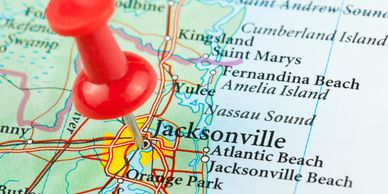 Map pin of Jacksovnille, Floirida for where Hollis Pools is located.