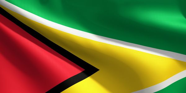 Waving flag of Guyana with vibrant colors.