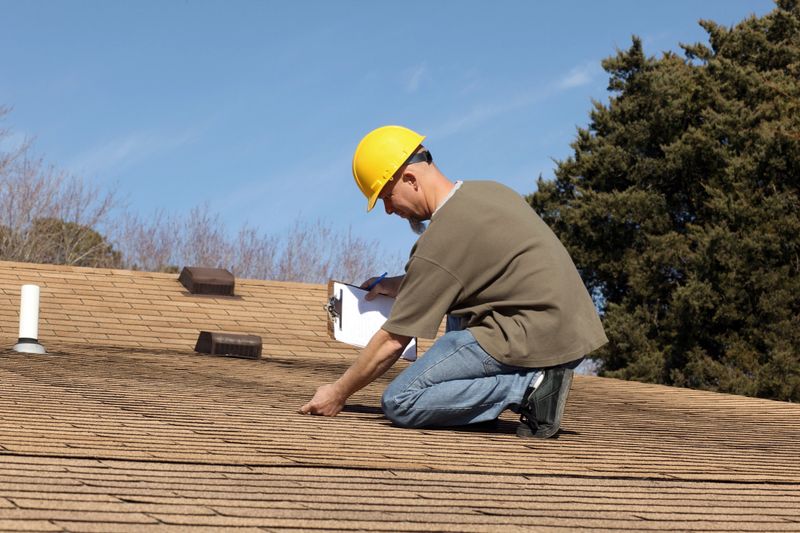 Inspector checking on the condition of a home owners roof.