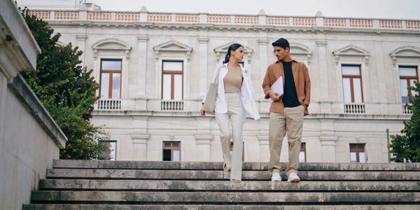 Students walking together at university in Spain