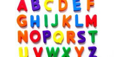 Colorful alphabet letters arranged in rows.