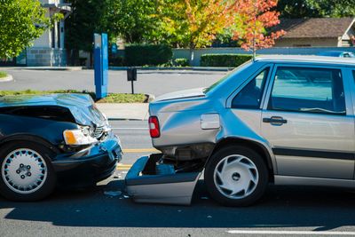 Two cars damaged in a rear-end collision, car accident injury in Encino
