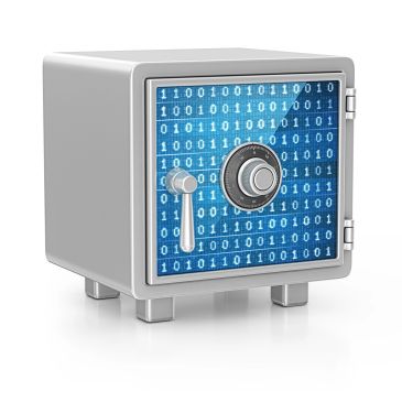 A digital safe with binary code on its door.