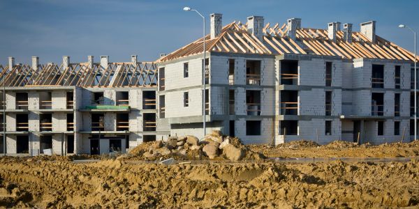 Apartment buildings under construction.