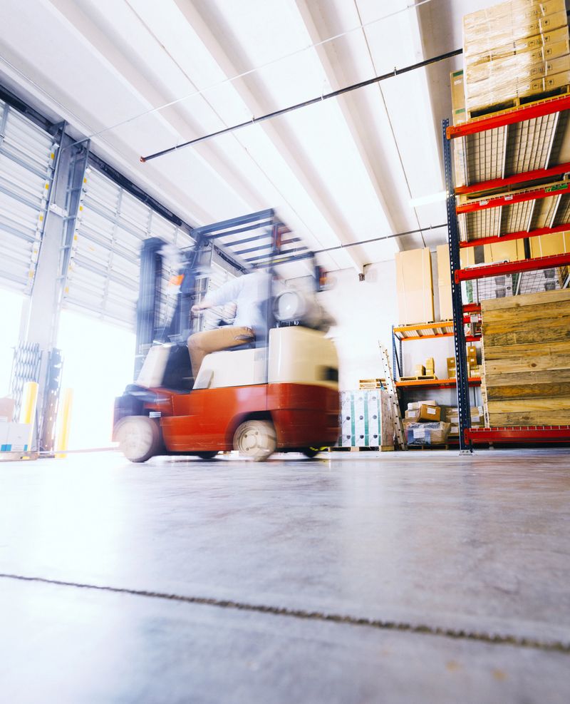 forklift operation on a warehouse - heavy motion blur