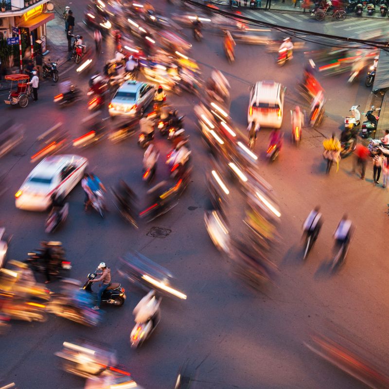 motion blurred motorcycle in the street of Hanoi, Vietnam