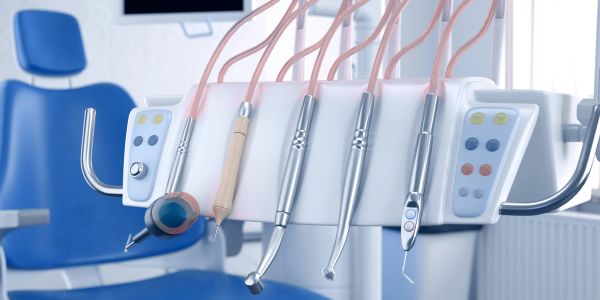 Close-up of dental tools in a modern dental clinic.