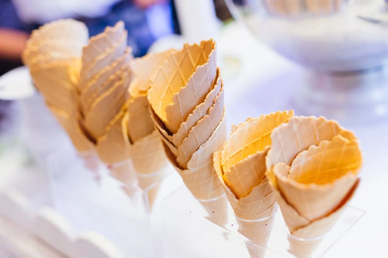 waffle cones for ice cream bar on wedding reception.