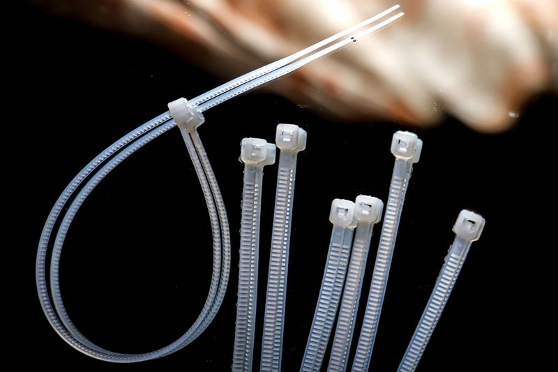 Nylon cable ties isolated on black background