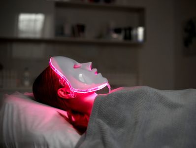 Client receiving a LED treatment during a facial in cobham Surrey 
