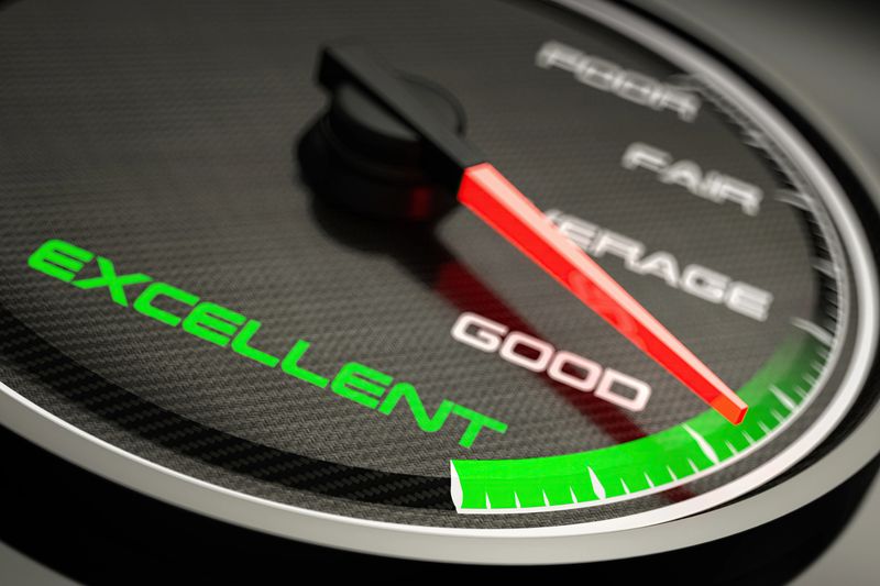 Business Credit Score Gauge Concept, Excellent Grade. 3D Render