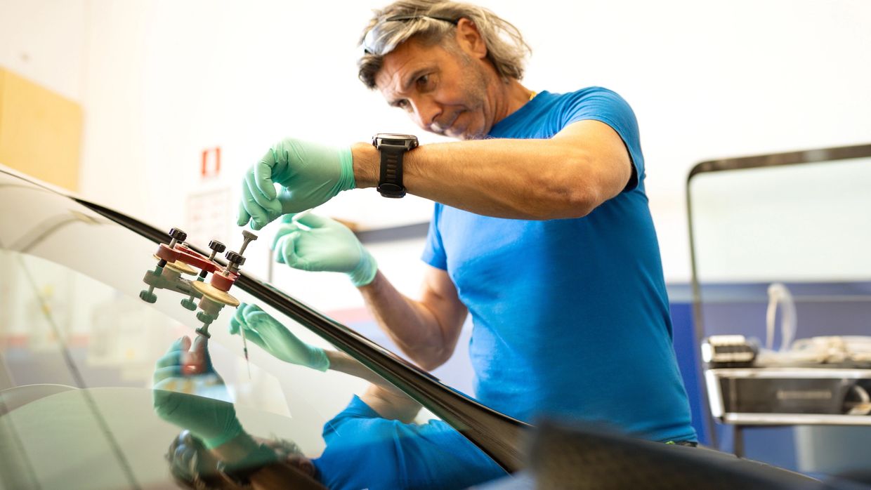 Windshield after chip repair showing improved clarity and sealed crack in Harvey IL