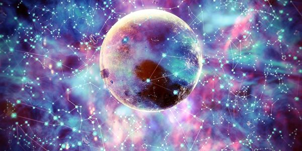 A colorful planet surrounded by glowing constellations and cosmic connections.