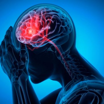 Person experiencing a highlighted brain issue, possibly a headache or stroke.