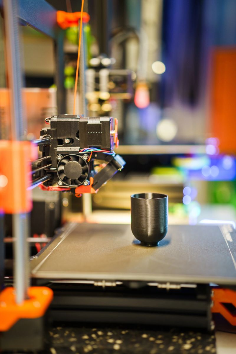 3D object printed by 3d printer farm in a home factory. Production and handicraft. New technologies.