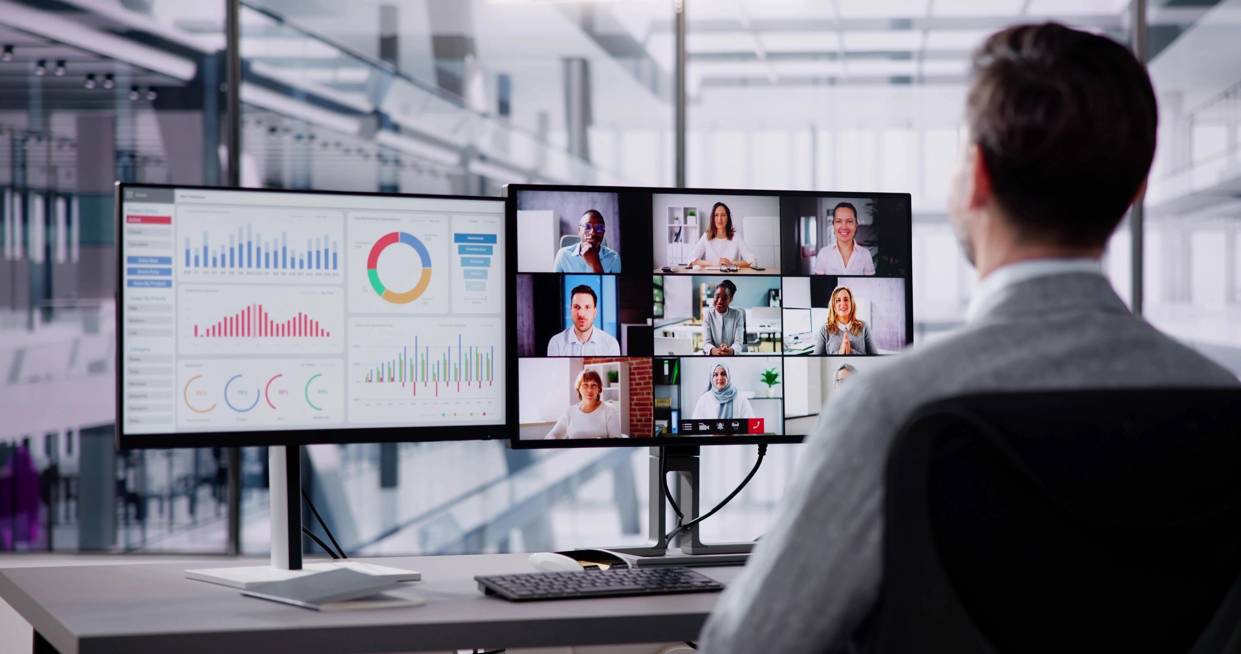 Business person attending a virtual event