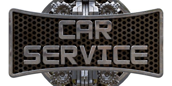 Metallic sign reading 'Car Service' with mechanical background.