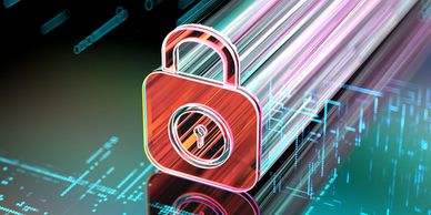 Digital padlock symbolizing cybersecurity and data protection.