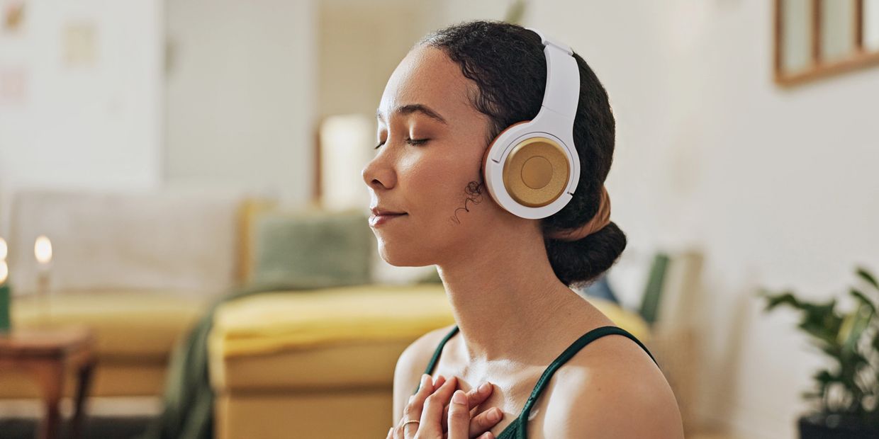 Person feeling blissful hearing the affirmations 