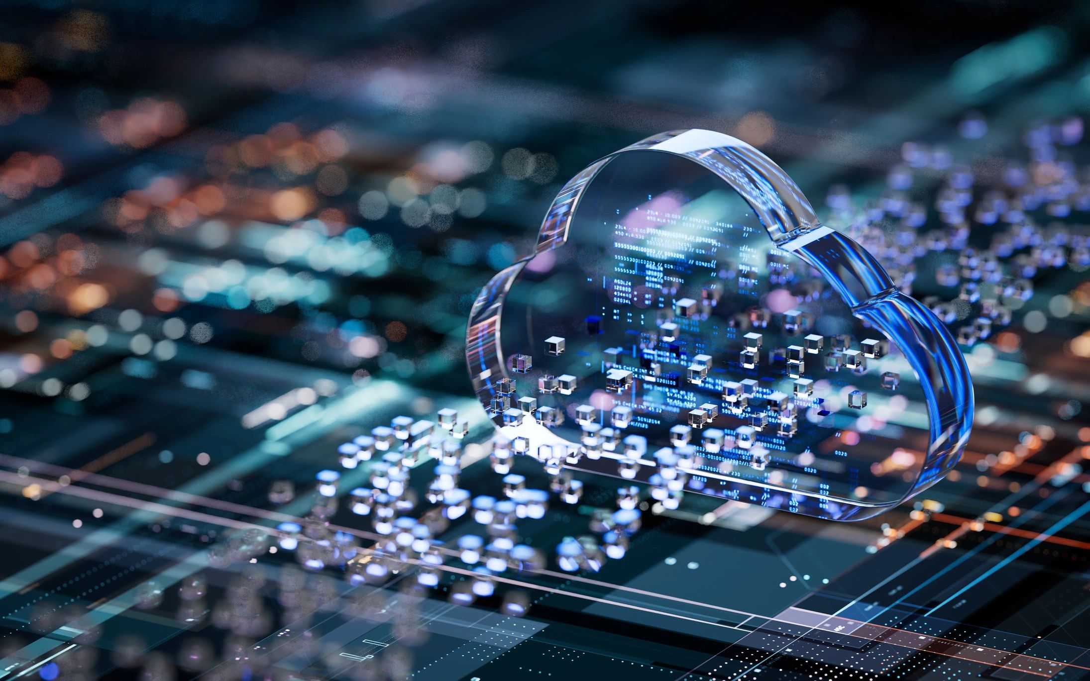 Abstract cloud computing image representing Microsoft cloud, data and identity services