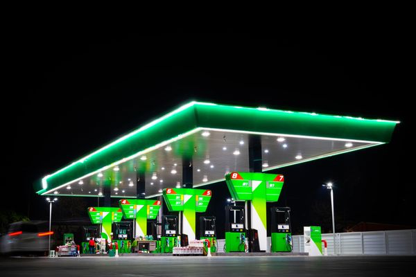A green gas station 