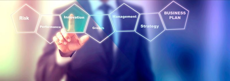 Technology abstract background with person hand touching innovation