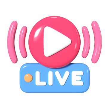 3D colorful icon with play button and LIVE text indicating live streaming.