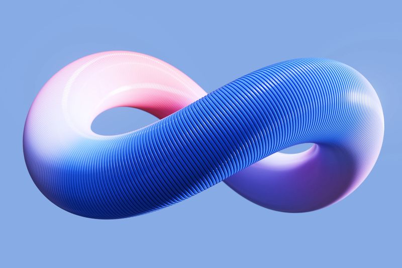 Digital generated image of purple and blue infinity sign. Cloud technology, IT, big data or artificial intelligence concepts.