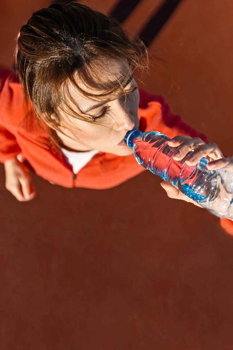 Happy sportswoman jogging at the bridge taking a break hydrating