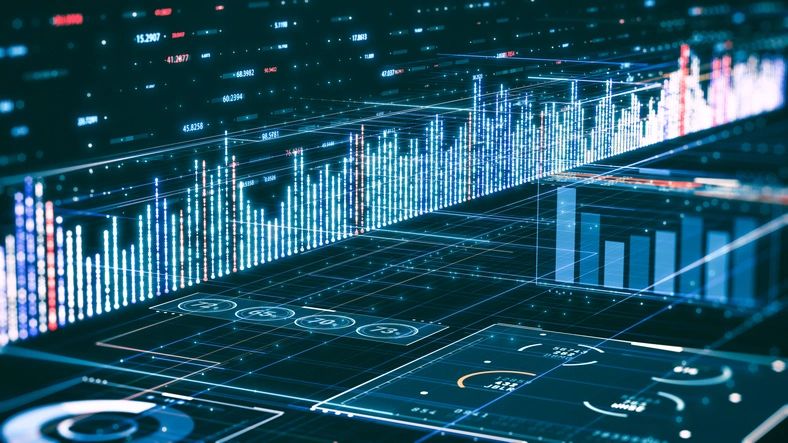 futuristic user interface, financial charts, stock market concept, online trading (3d render)