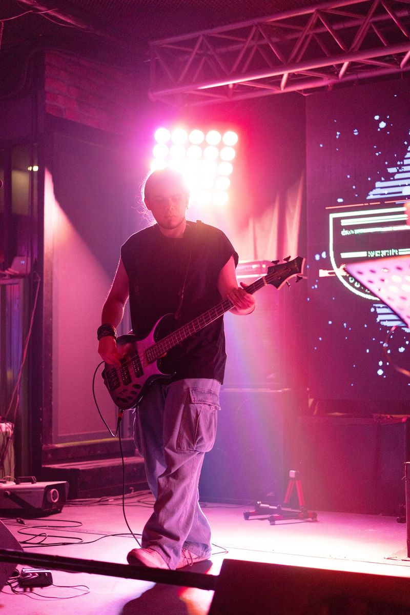 Musicians playing electric guitar on stage