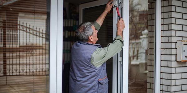Man using pliers to fix a window frame.