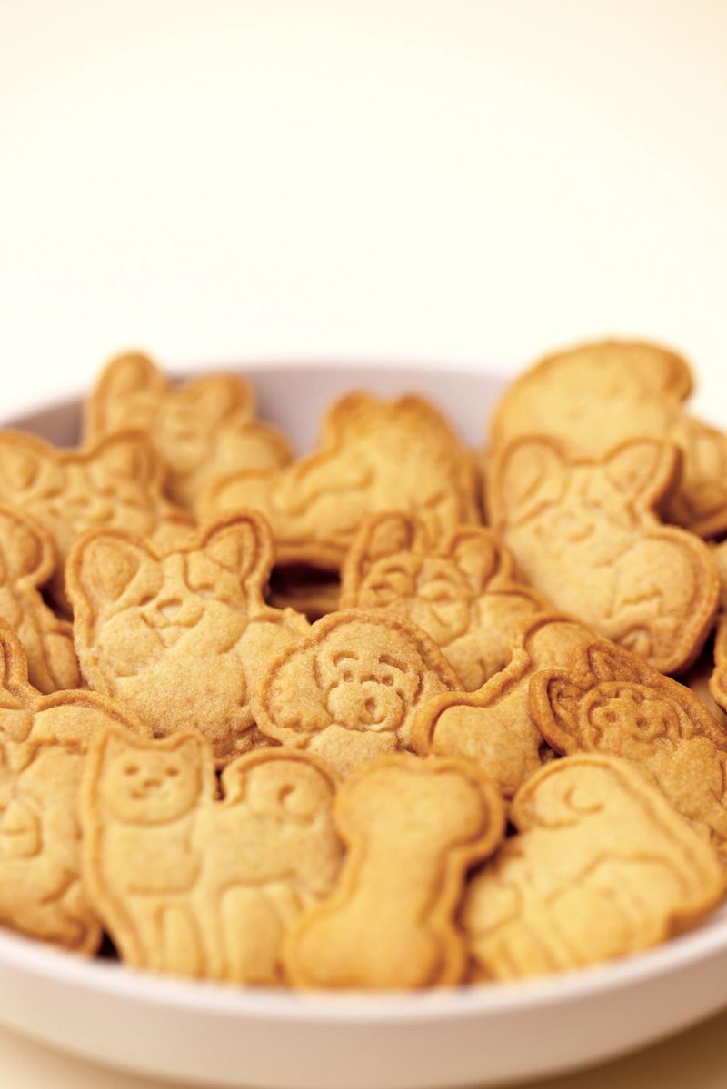 plate of shortbread cookies with a dog pattern.