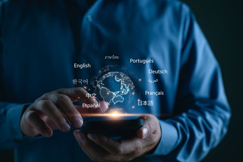 Person using a translation app on a smartphone