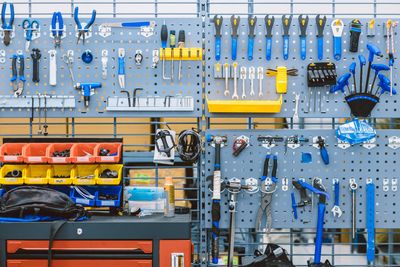 Peg board with tools organized